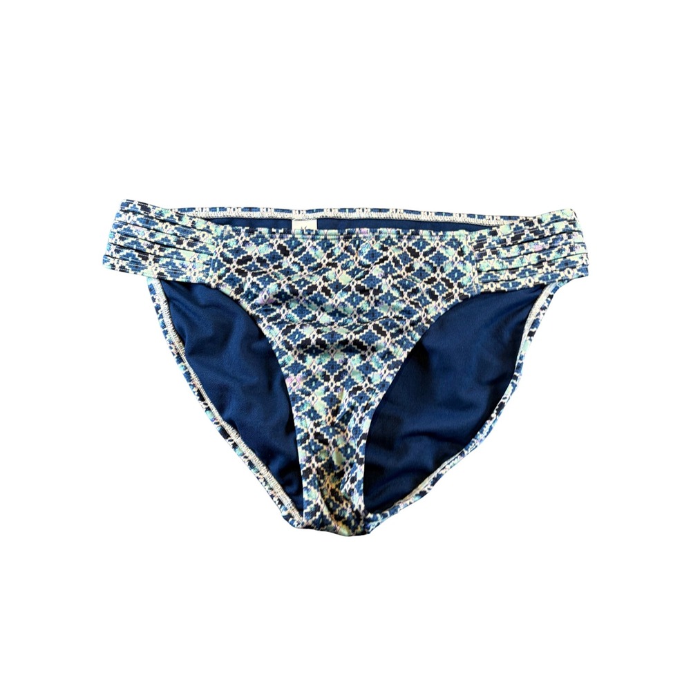 Athleta Womens Blue Geometric Diamond Print Shirred Strappy Bikini Bottom Size M